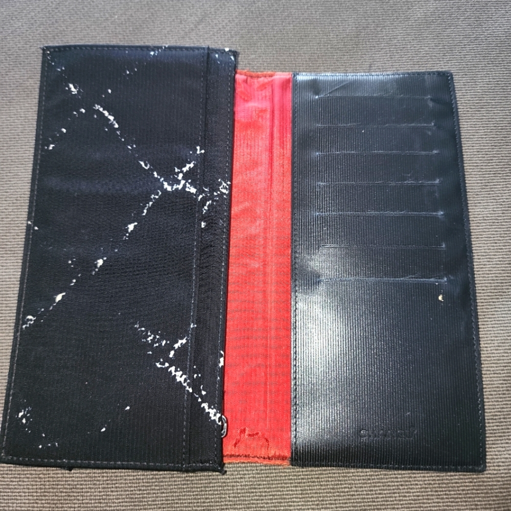AUTHENTIC CHANEL Travel Line Bifold Long Wallet Purse Nylon Black Red